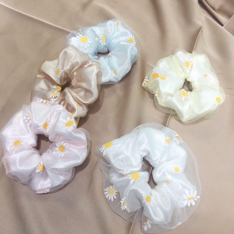 Dây buộc tóc vải scrunchies hoa cúc 2 lớp siêu hót hàng to đẹp