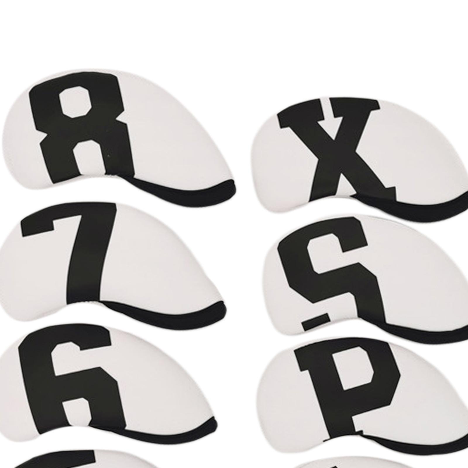 10Pcs Golf Club Headcover Iron Head Cover 4,5,6,7,8,9,A,x,P,S White