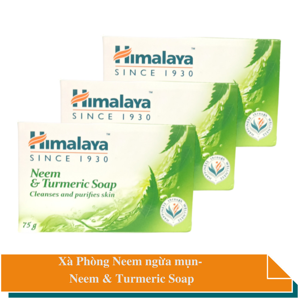 Ba Cục Xà Phòng Himalaya Giúp Kháng Viêm, Kháng Khuẩn Hỗ Trợ Ngăn Ngừa Mụn Lưng - Neem &amp; Turmeric Soap 75g