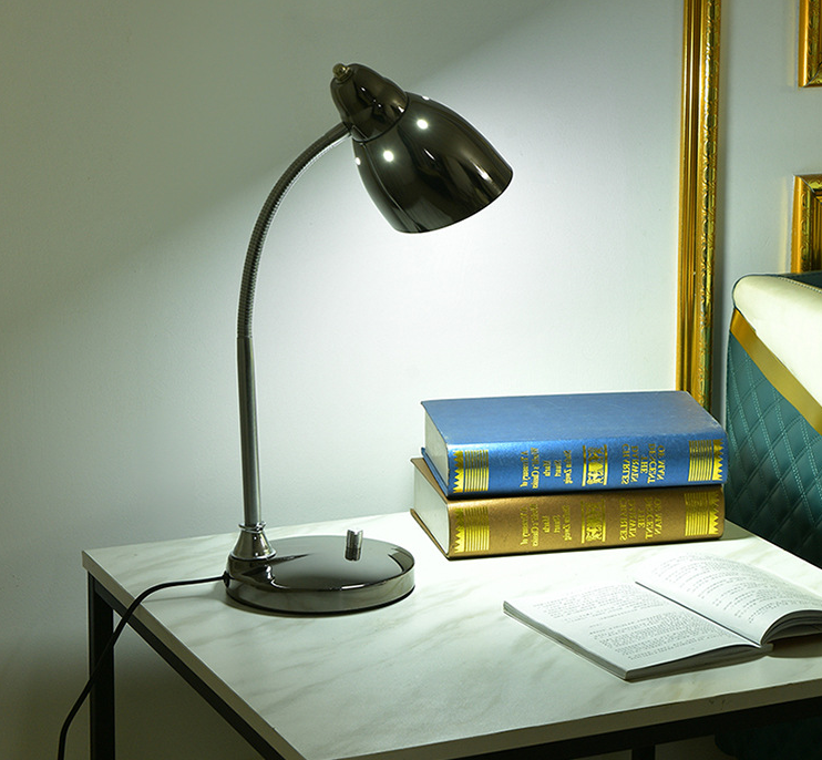 Đèn đọc sách để bàn Plating Black Metal Flexible Gooseneck Desk Lamp (Gồm bóng đèn)