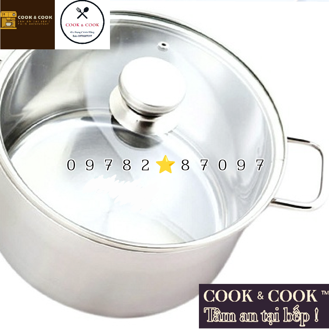 Nồi luộc gà inox 3 đáy nắp kính size 30 cm dung tích 13 LÍT sử dụng trên bếp từ
