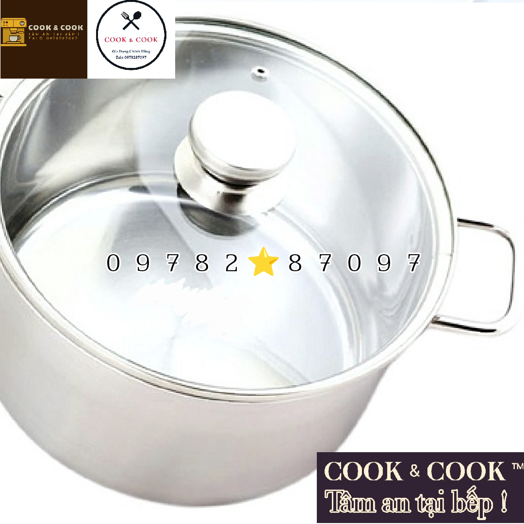 Nồi luộc gà inox 3 đáy nắp kính size 30 cm  dung tích 13 LÍT sử dụng trên bếp từ