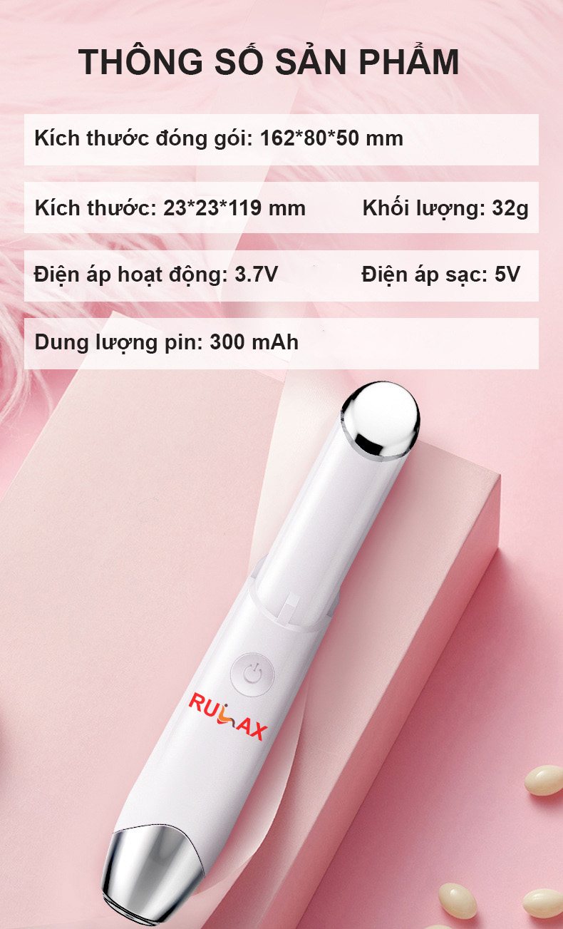 Máy Massage Mắt Trị Quầng Thâm Mắt RULAX Cầm Tay Đa Năng, Chế Độ Rung, Nhiệt Giúp Chống Lão Hóa, Tan Bọng Mắt Và Mỏi Mắt