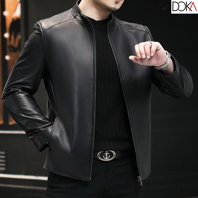 Áo khoác da nam Biker lót lông cổ đứng cao cấp Dokafashion DAD12