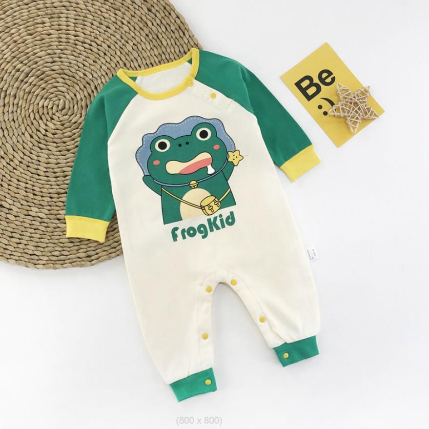 Bodysuit bé sơ sinh, áo sơ sinh cho bé từ 1 tháng đến 1 tuổi họa tiết ếch xanh chất liệu cotton 100% cao cấp BD136