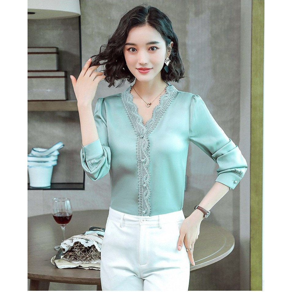 Áo sơ mi cổ bẻ phối ren duyên dáng NT6376