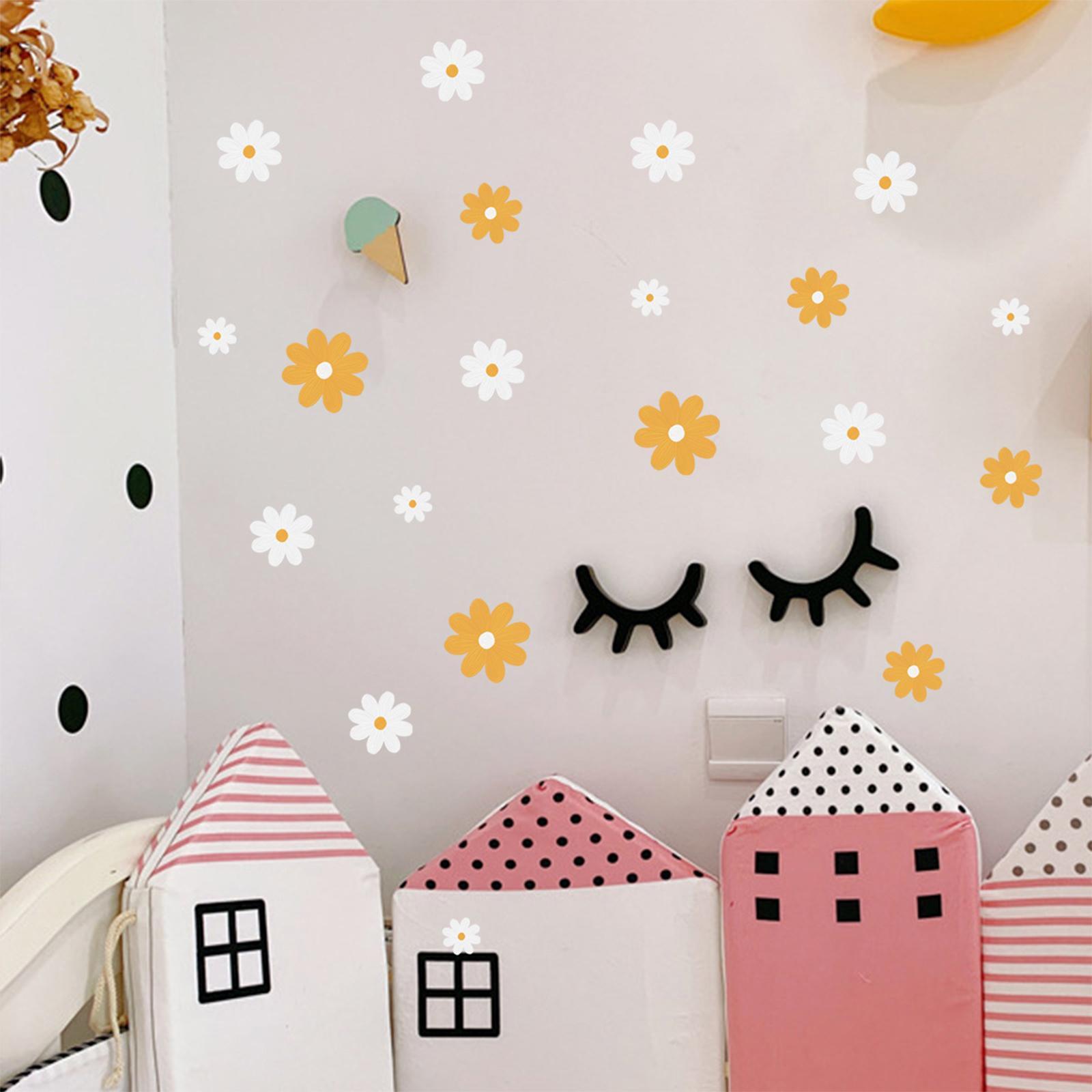 Daisy Floral Wall Stickers Vinyl Mural Art DIY Wallpaper Peel and Daisy Decals Wall Decals for Bedroom Kids Nursery Playroom Decor