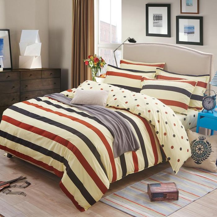 Bộ chăn ga gối Cotton cao cấp 1m6x2m sọc ngang nhiều màu DQK156