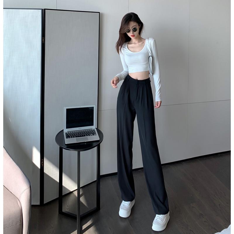 Quần Ống Rộng Dáng Suông Lưng Cao Cạp Thun Culottes Khóa Trước Màu Đen QD33