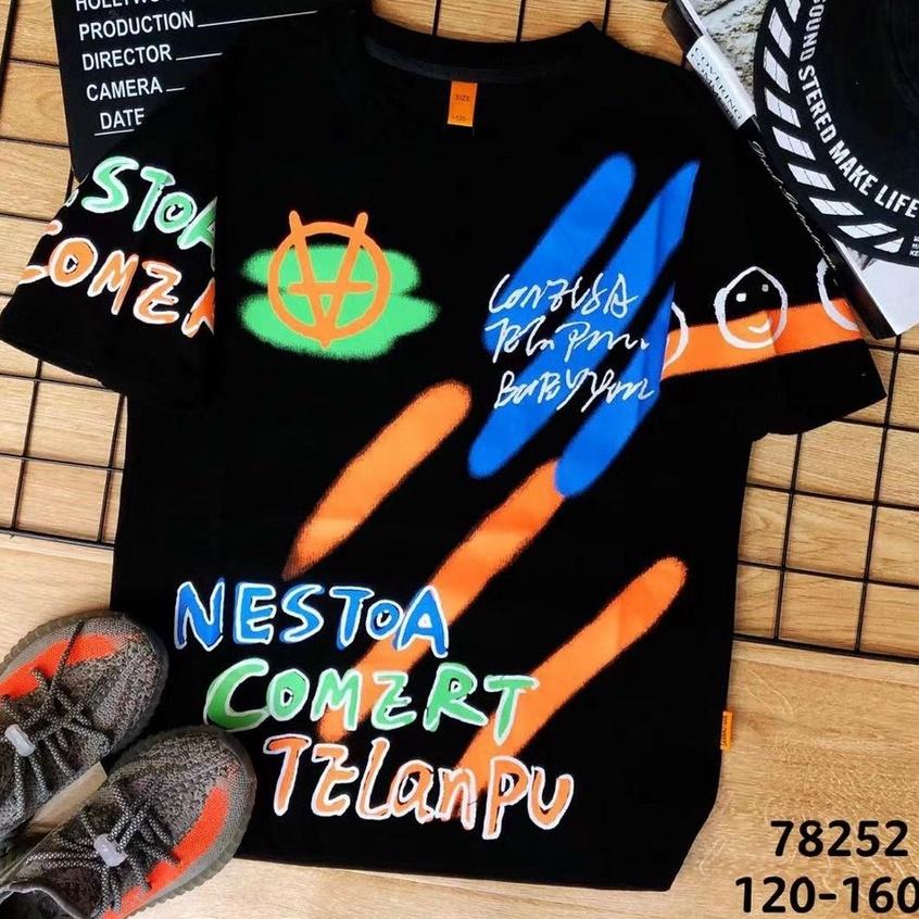Áo thun bé trai 5-10 tuổi in chữ NESTOA, Áo cộc tay cho bé kiểu dáng hiphop vải cotton thấm hút mồ hôi tốt