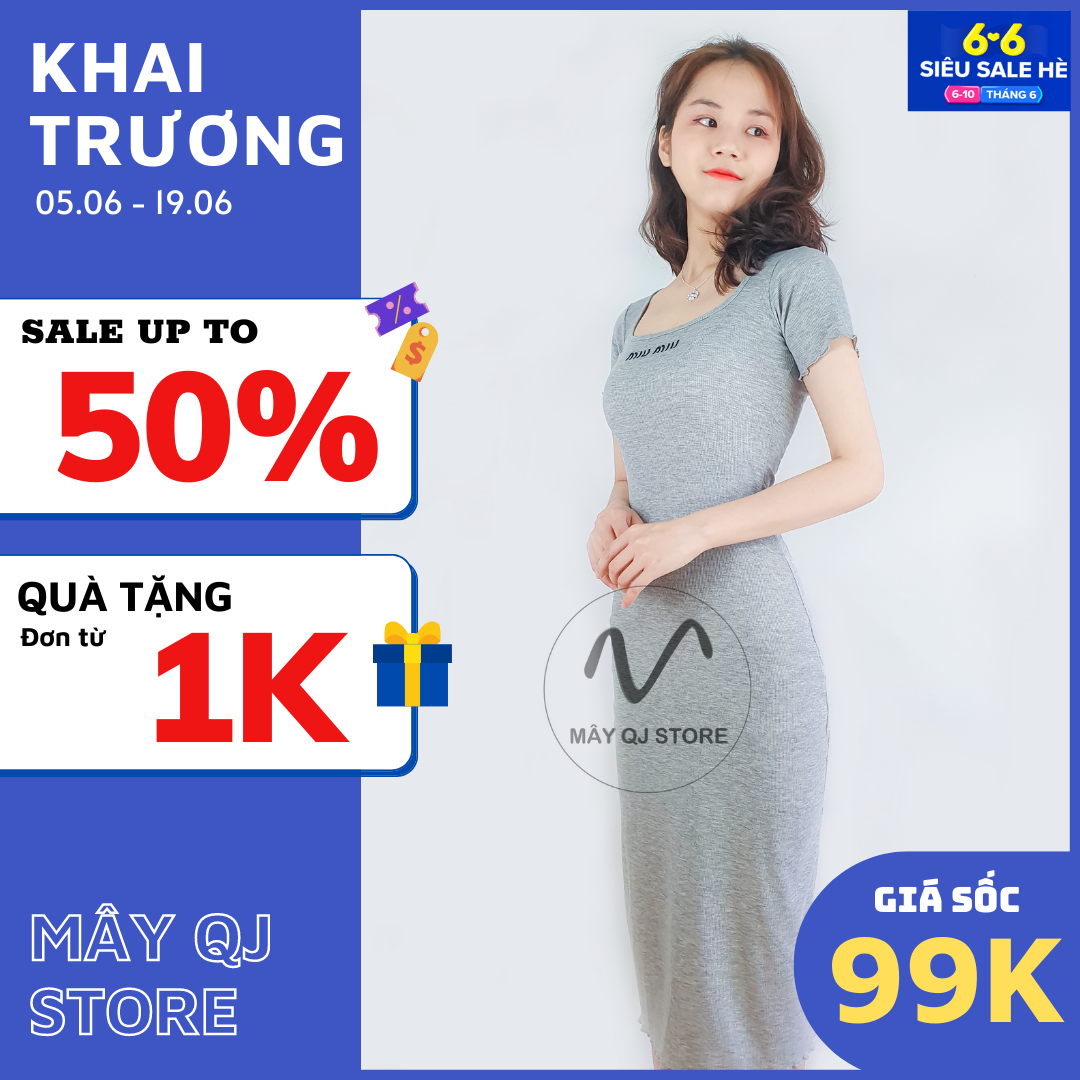 Đầm Nữ Ôm Body Dáng Dài Ngắn Tay Chất Vải Thun Gân Mềm Mịn Thêu Chữ Nổi Freesize Dưới 58kg Quyến Rũ