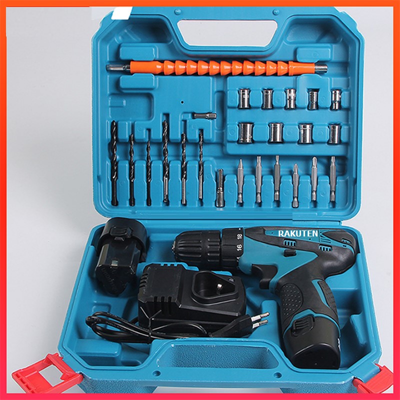 Máy khoan pin RAKUTEN 12V khoan sắt, khoan gỗ máy 2 pin, đảo chiều và mũi khoan