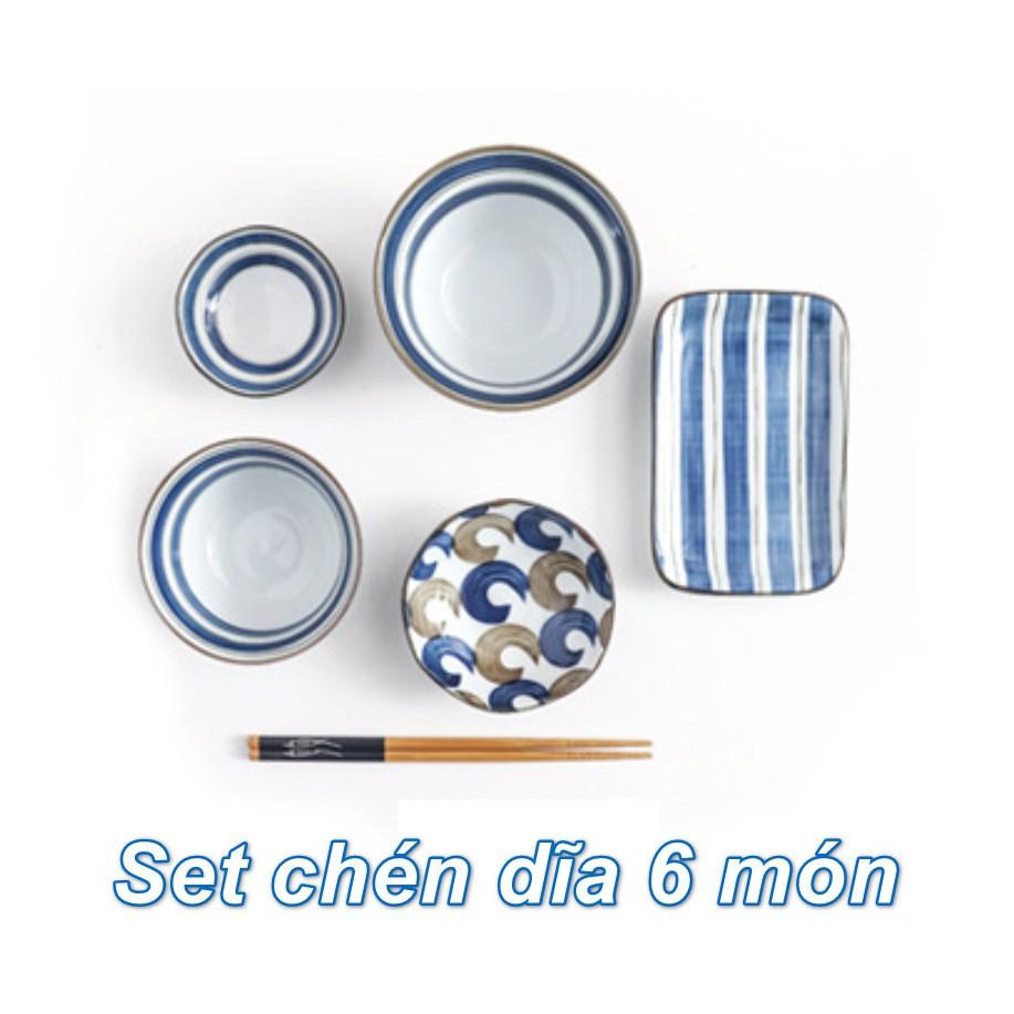 Set 6Pcs Chén Dĩa Ăn Shino-Cobalt Japan - Home and Garden