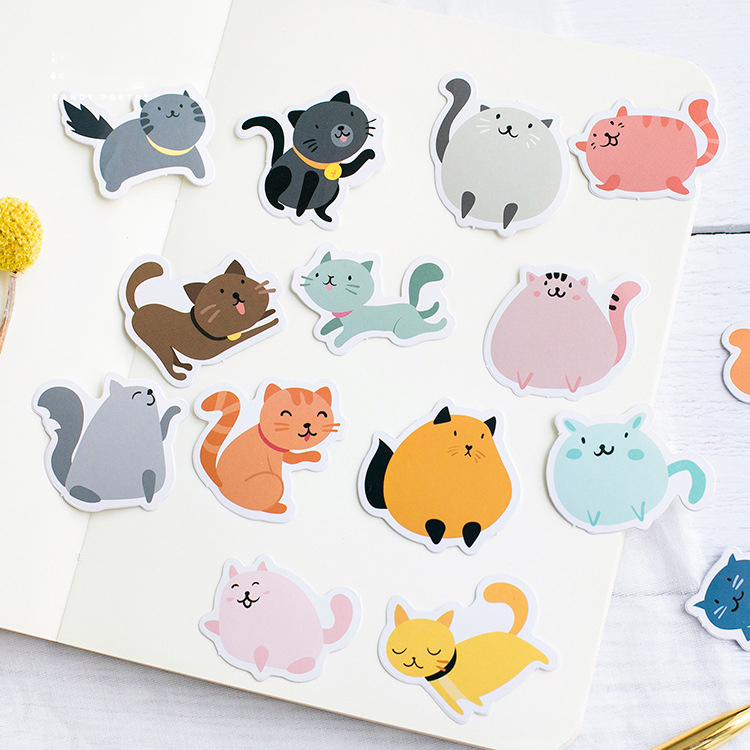 Sticker hộp 45 miếng dán - Mèo Mập Ngộ Nghĩnh - Hộp nhãn dán trang trí sổ tay bullet journal - M461