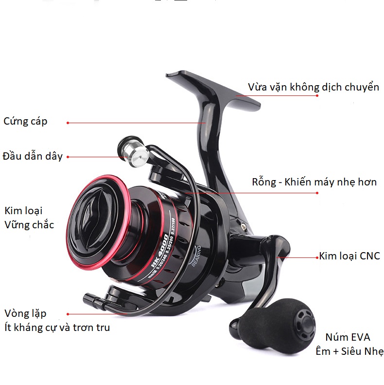 Máy Câu Cá Kim Loại HK Tay Quay Hợp Kim Siêu Khoẻ Tặng Kèm Cước Câu Cá MC1