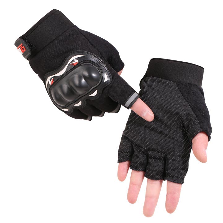 Găng tay cắt ngón thể thao nam có miếng đệm bảo vệ, phù hợp chạy xe máy, xe đạp thể thao