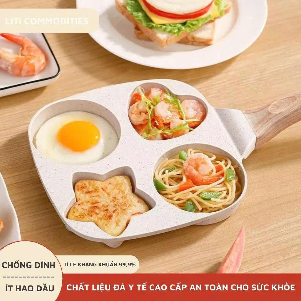 Chảo chiên rán trứng mini làm bánh 4 ngăn khuôn chảo hình sao và hình tròn