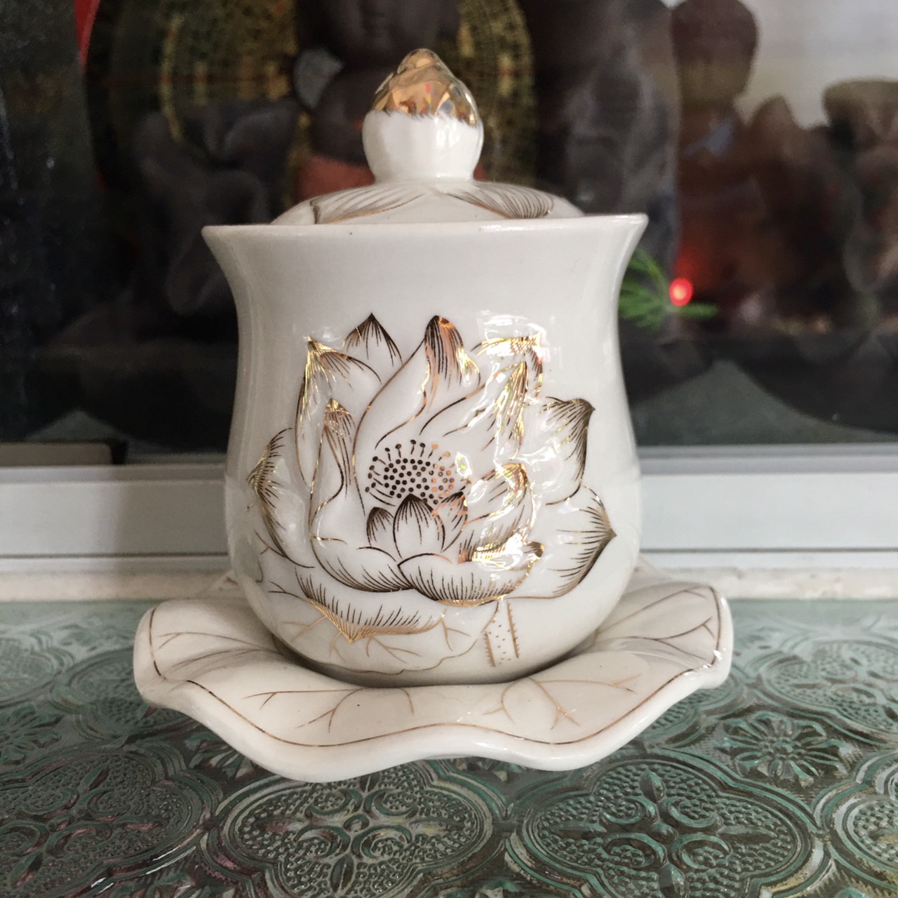 Ly chum nước bàn thờ Phật 8cm cao cấp HOA SEN