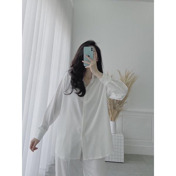 - áo sơ mi tay dài & quần dài ống suông rộng
