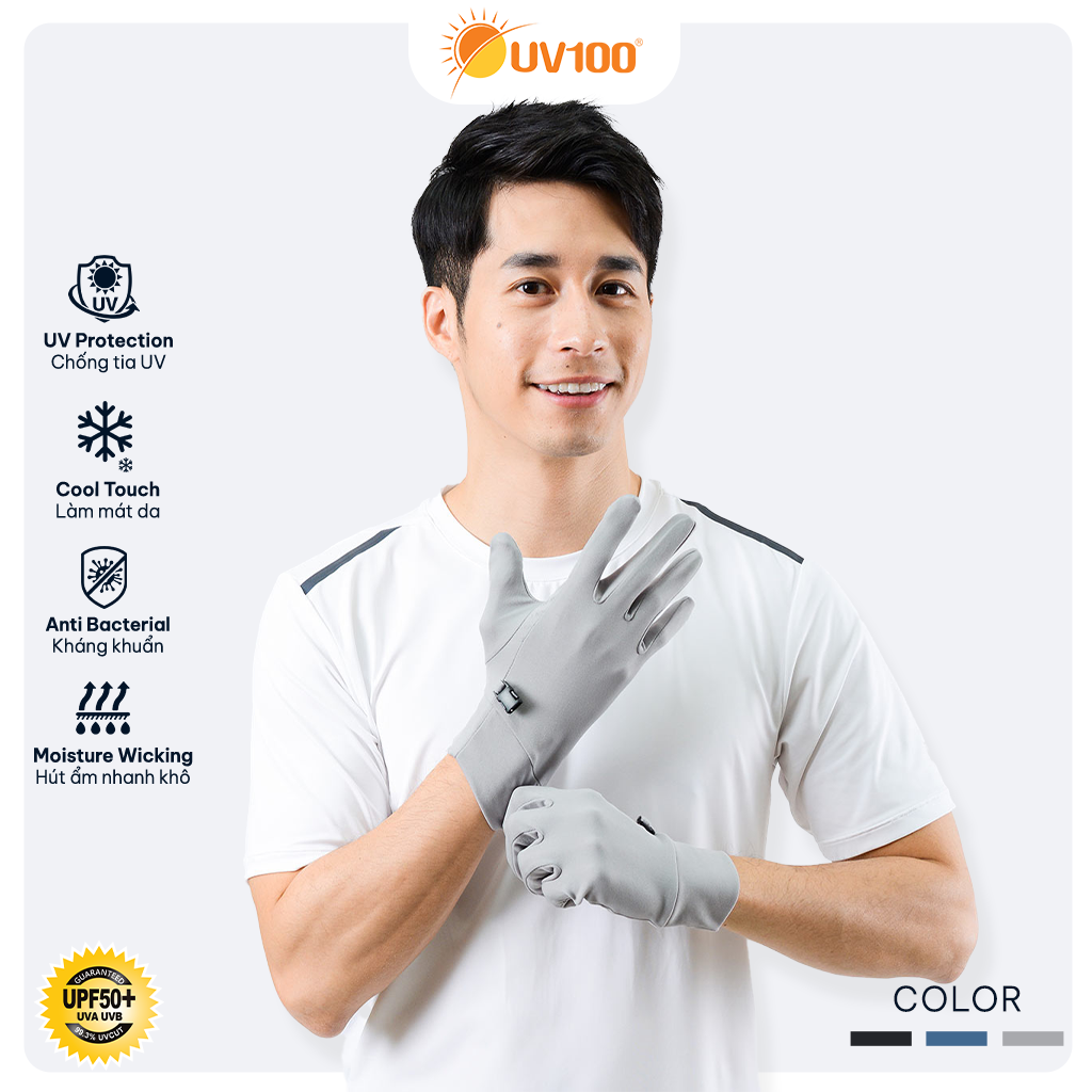 Găng tay chống nắng chống tia UV cho nam, chất vải mềm mại, thoáng mát và kháng khuẩn UV100 KC20364