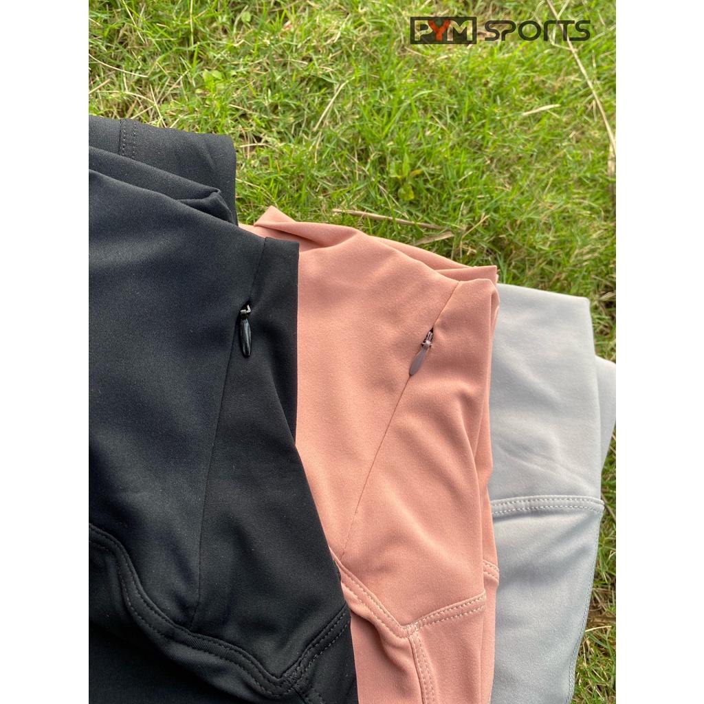 Quần dài legging tập Yoga - Gym PYMSPORT - PYML025 , kéo khóa bên hông, nâng mông, lưng cạp cao, 3 màu hồng, đen, ghi