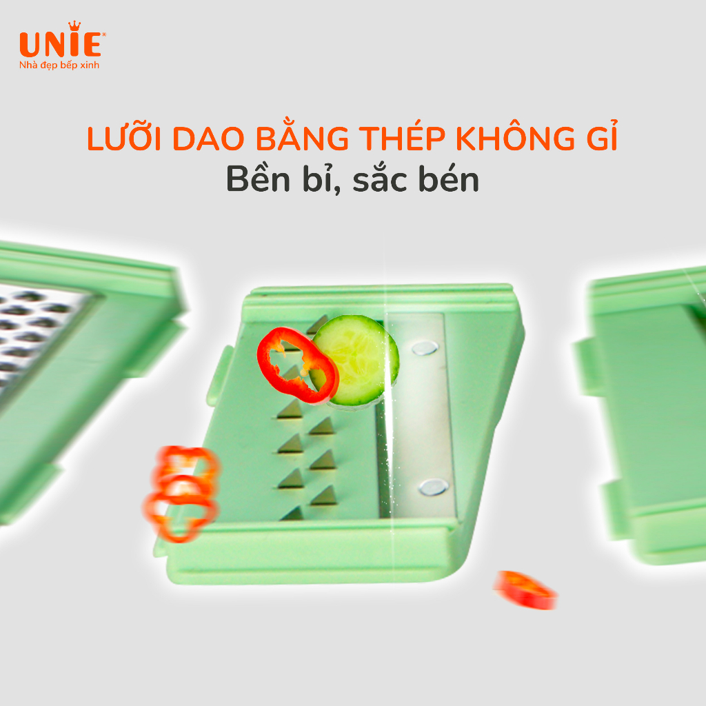 Bộ dụng cụ quay vắt đa năng Unie US4000M, dung tích 4L,Lưỡi dao cao cấp, 7 chức năng trong 1: Cắt, thái, bào rau củ - hàng chính hãng