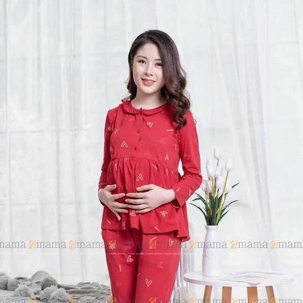 Bộ bầu cổ bèo chất cotton mặc trước và sau sinh BD904