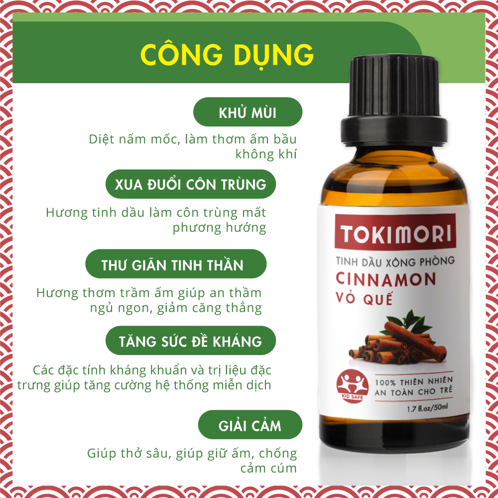 Tinh Dầu Vỏ Quế TOKI MORI Xuất Khẩu Nhật Bản Nguyên Chất Thiên Nhiên, Xông Phòng, Khử Mùi, Kháng Khuẩn, Đuổi Muỗi, Ngủ Ngon, Giảm Stress, An Toàn Cho Trẻ.