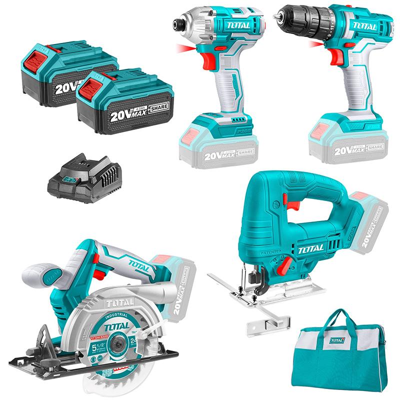 BỘ COMBO 4 MÁY GỒM CƯA ĐĨA TRÒN TSLI1401, CƯA LỌNG TJSLI6508, SIẾT VÍT TIRLI2017 VÀ KHOAN TDLI20051 DÙNG PIN 20V 45NM TOTAL TCKLI20104 - HÀNG CHÍNH HÃNG