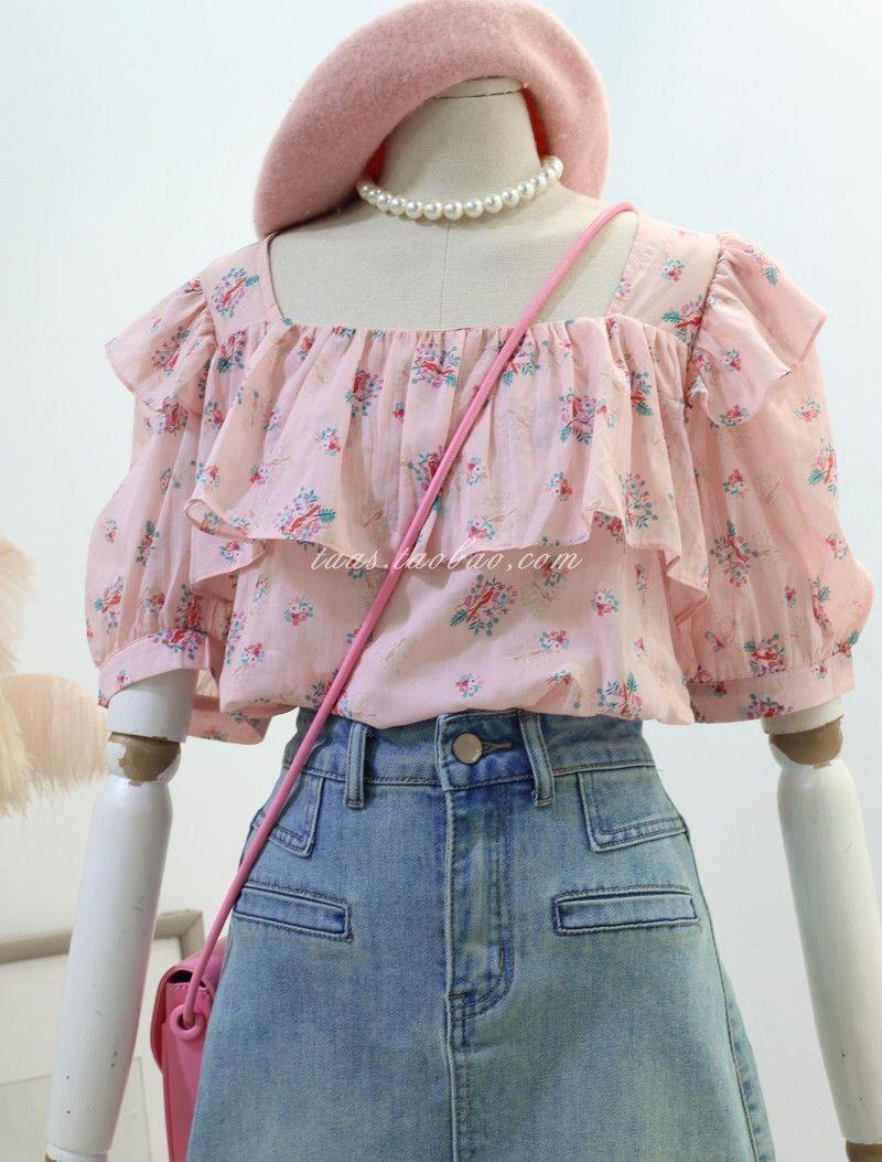 DONGSHOP Áo sơ mi nữ mùa hè 2023 Áo sơ mi búp bê cổ vuông