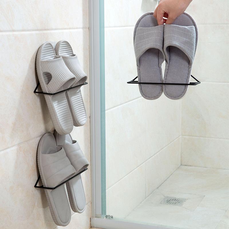 2PCS Iron Tall gắn trên kệ kệ phòng tắm Slipper kệ tự dính