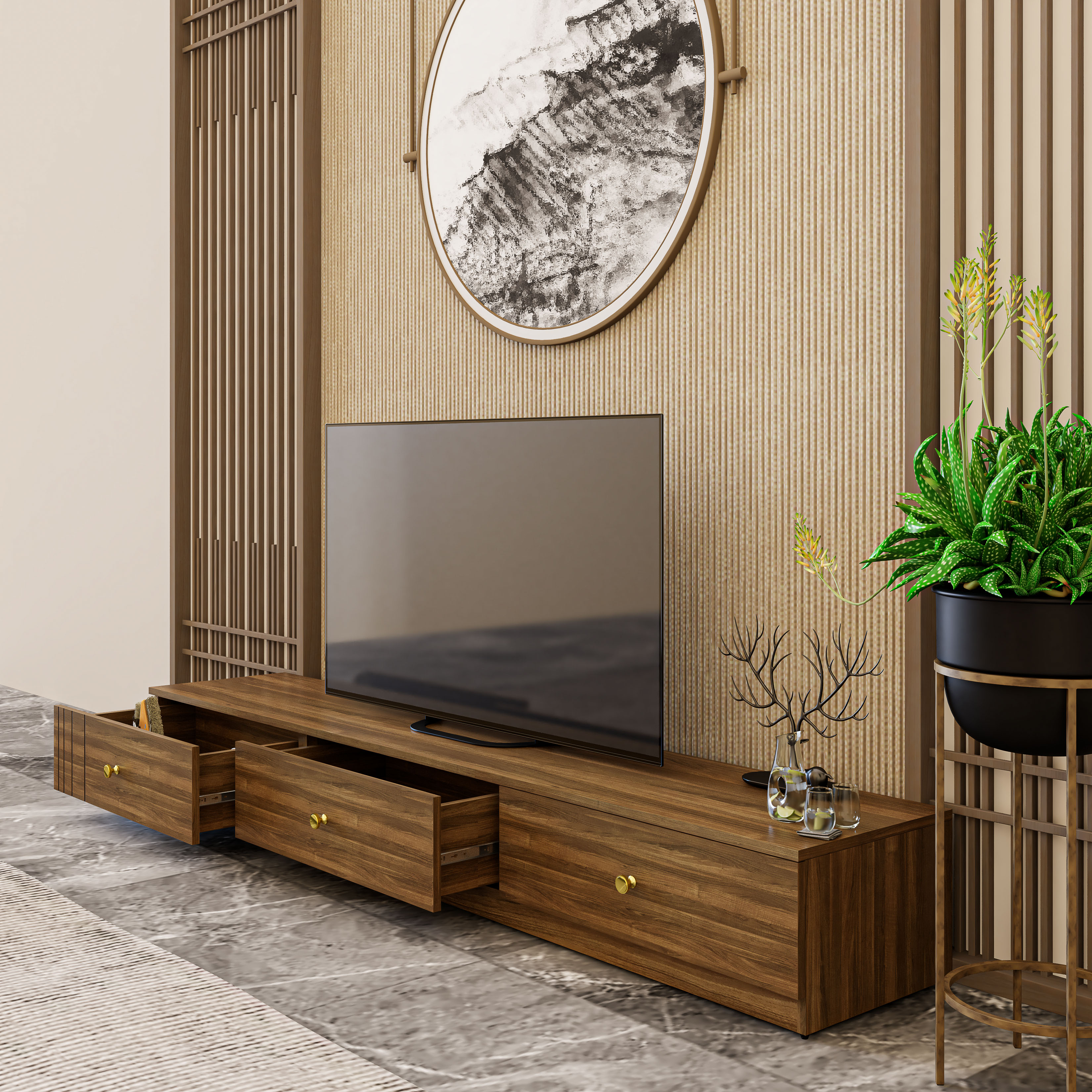 JOVIE, Kệ TV 3 ngăn kéo , 210cm x 40cm x 28cm , KTV_042