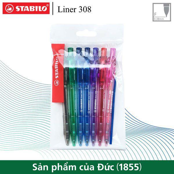 Bộ 7 bút bi STABILO Liner 308 F + 1 ruột Liner 308 F mực xanh (BP308F-C7R)