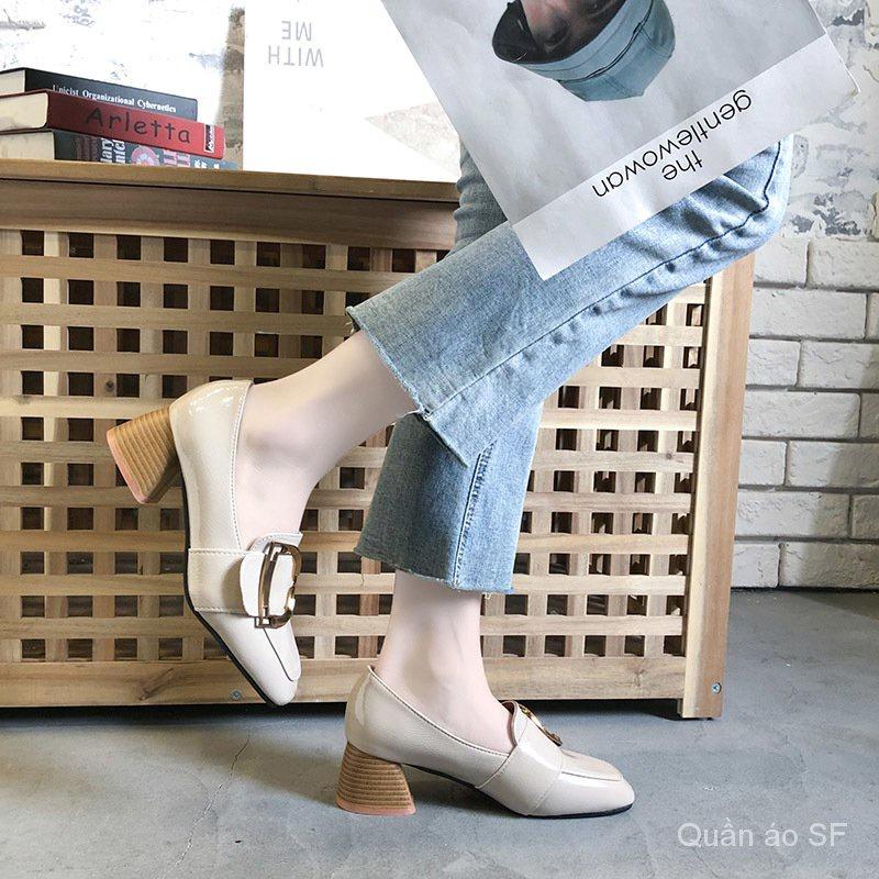 Giày Cao Gót Da Nữ Đế Vuông Thanh Lịch