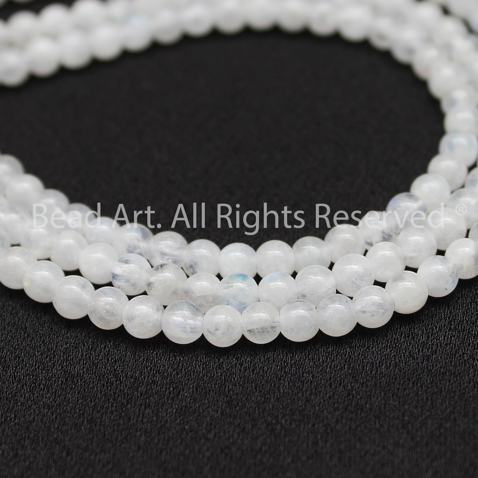 [5 Hạt] 3.5MM Đá Mặt Trăng, Moonstone Tự Nhiên Ánh Cầu Vồng Loại AB, Đá Phối Vòng Tay Phong Thuỷ, Mệnh Kim, Thuỷ - Bead Art