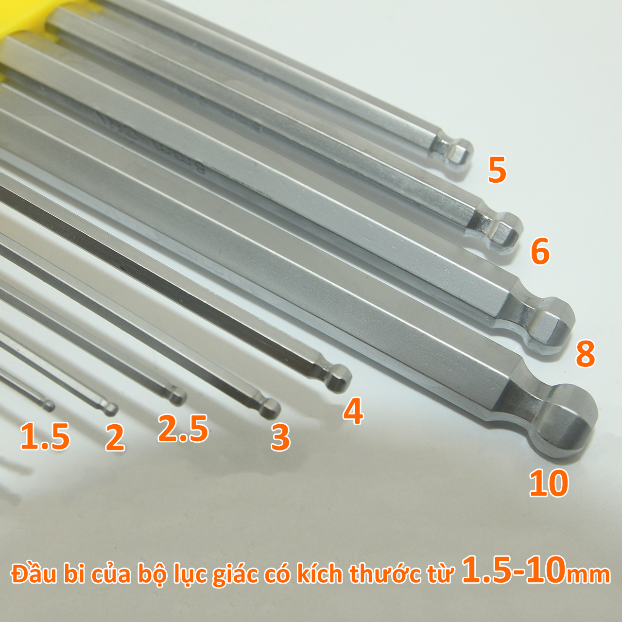 Bộ lục giác bi 9 cây chữ L hệ mét chất liệu thép S2