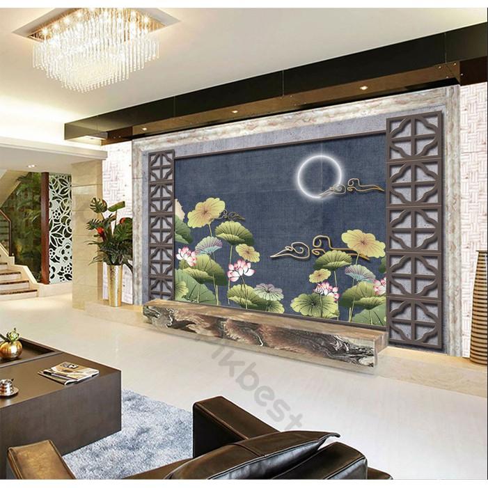 Tranh dán tường Tranh cửa sổ hoa sen sang trọng, Tranh 3d dán tường hiện đại MS1287442