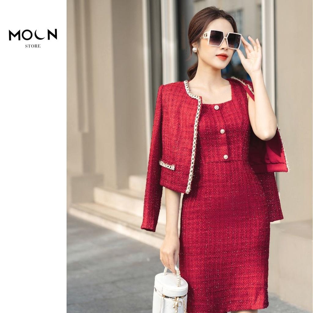 Set áo váy công sở nữ chất dạ tweed sang trọng mặc đi làm tôn dáng tôn da MSB422 MOON STORE