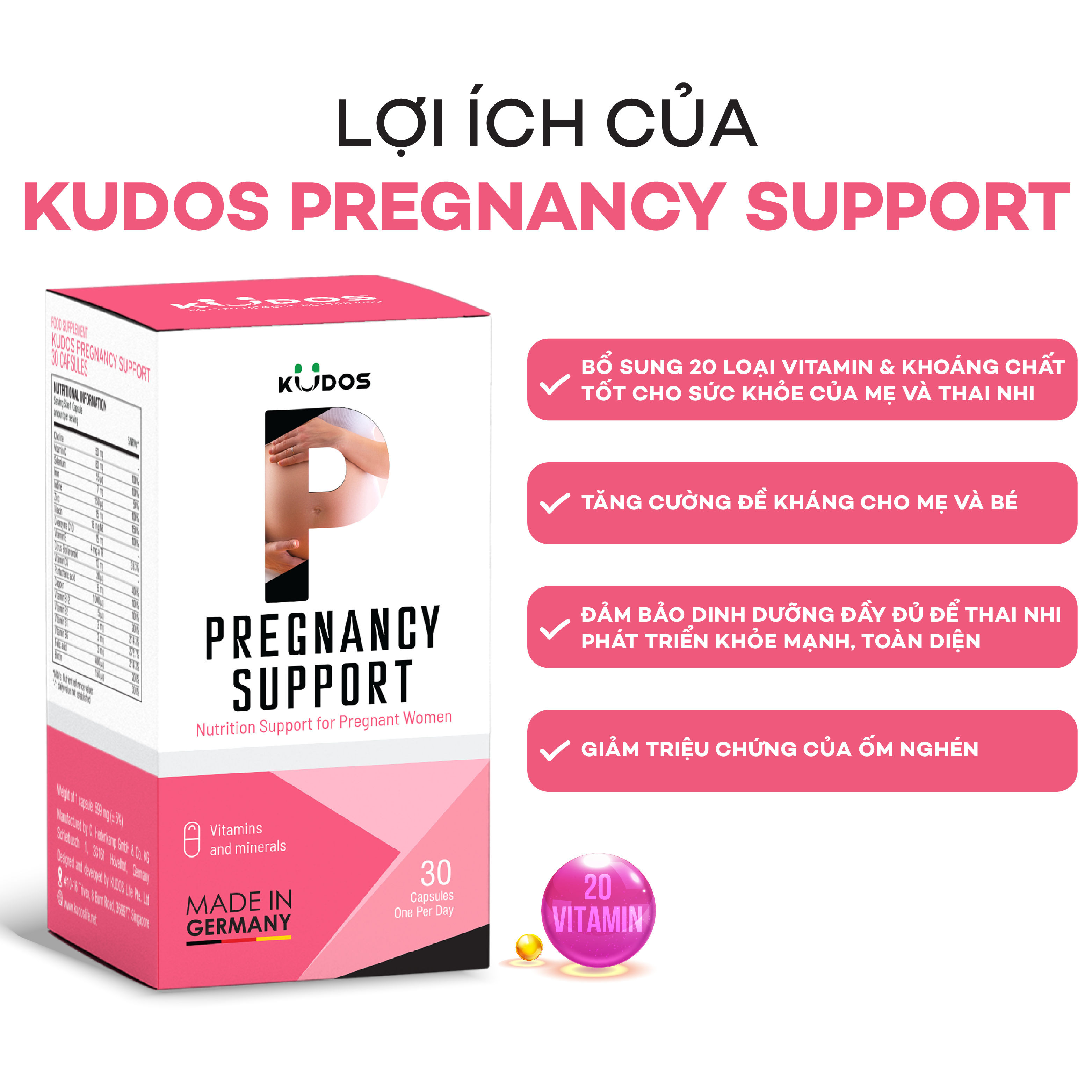 Viên Nang Cho Mẹ Bầu Tăng Cường Sức Khỏe KUDOS PREGNANCY SUPPORT