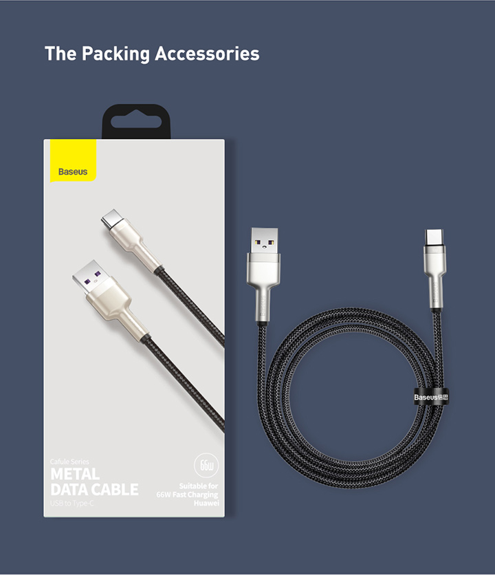 Cáp sạc nhanh Baseus Cafule Series Metal Data Cable USB to Type-C 66W CAKF- Hàng chính hãng