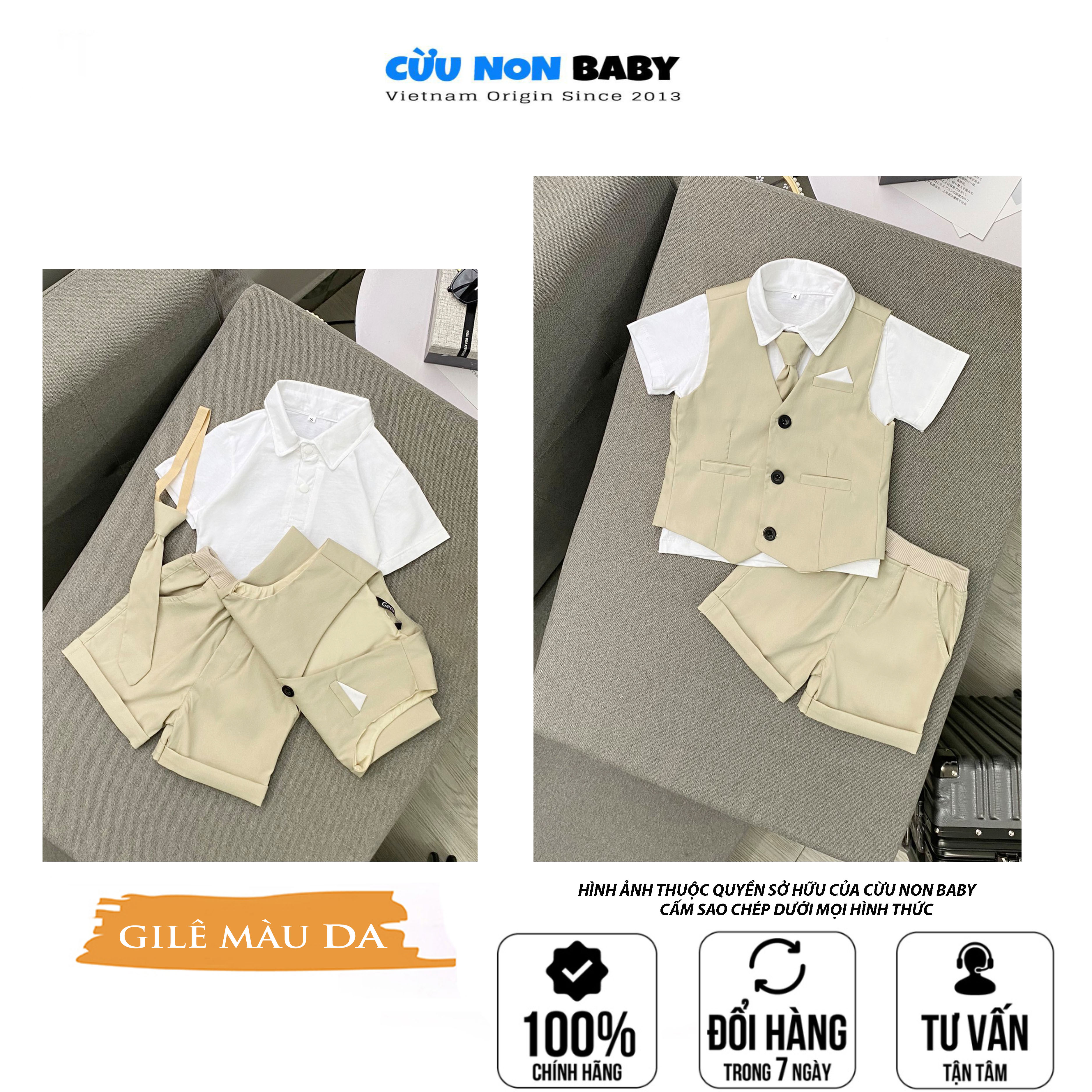 Bộ Vest Ghile Bé Trai Công Tử Bạc Liêu Sang Chảnh + Tặng kèm áo thun cổ sơmi  - Da