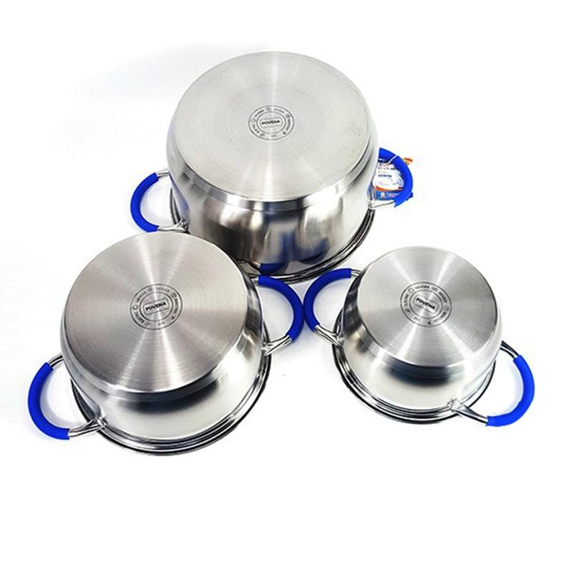 Bộ 3 nồi 5 đáy Inox Povena không bị nổi đáy, dùng được trên bếp ga, bếp hồng ngoại, bếp từ -Hàng Chính Hãng