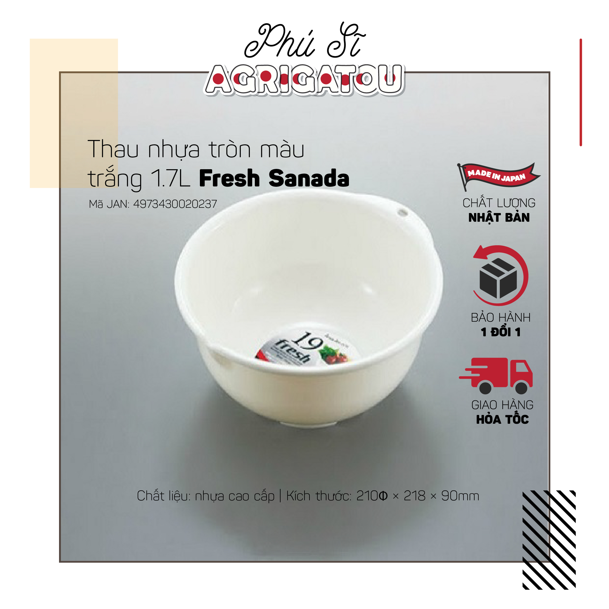 Thau nhựa tròn màu trắng 1.7L Fresh Sanada