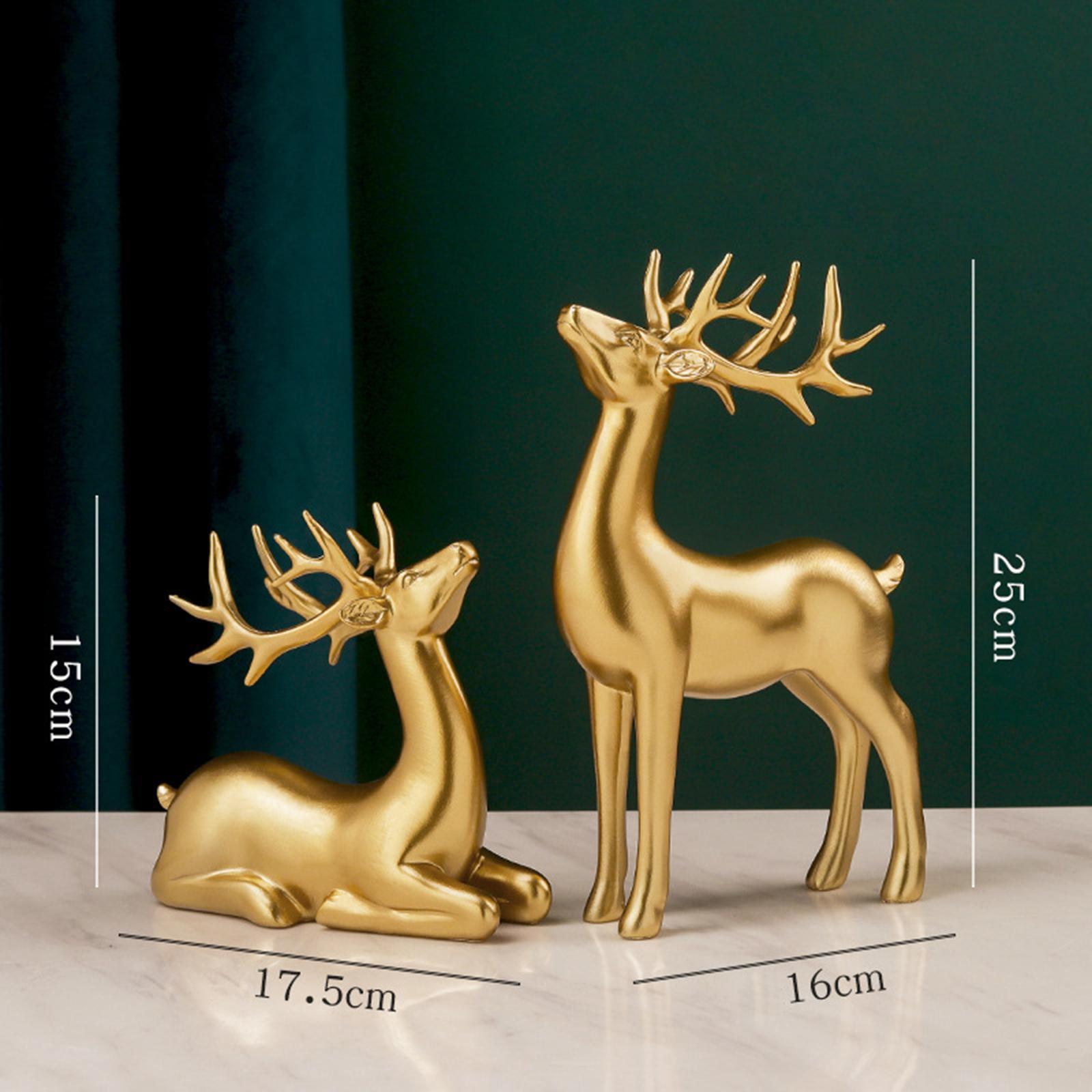 2Pcs Modern Deer Statue Resin Figurine Sculpture Craft for Tabletop Home Bookcase Living Room Decoration