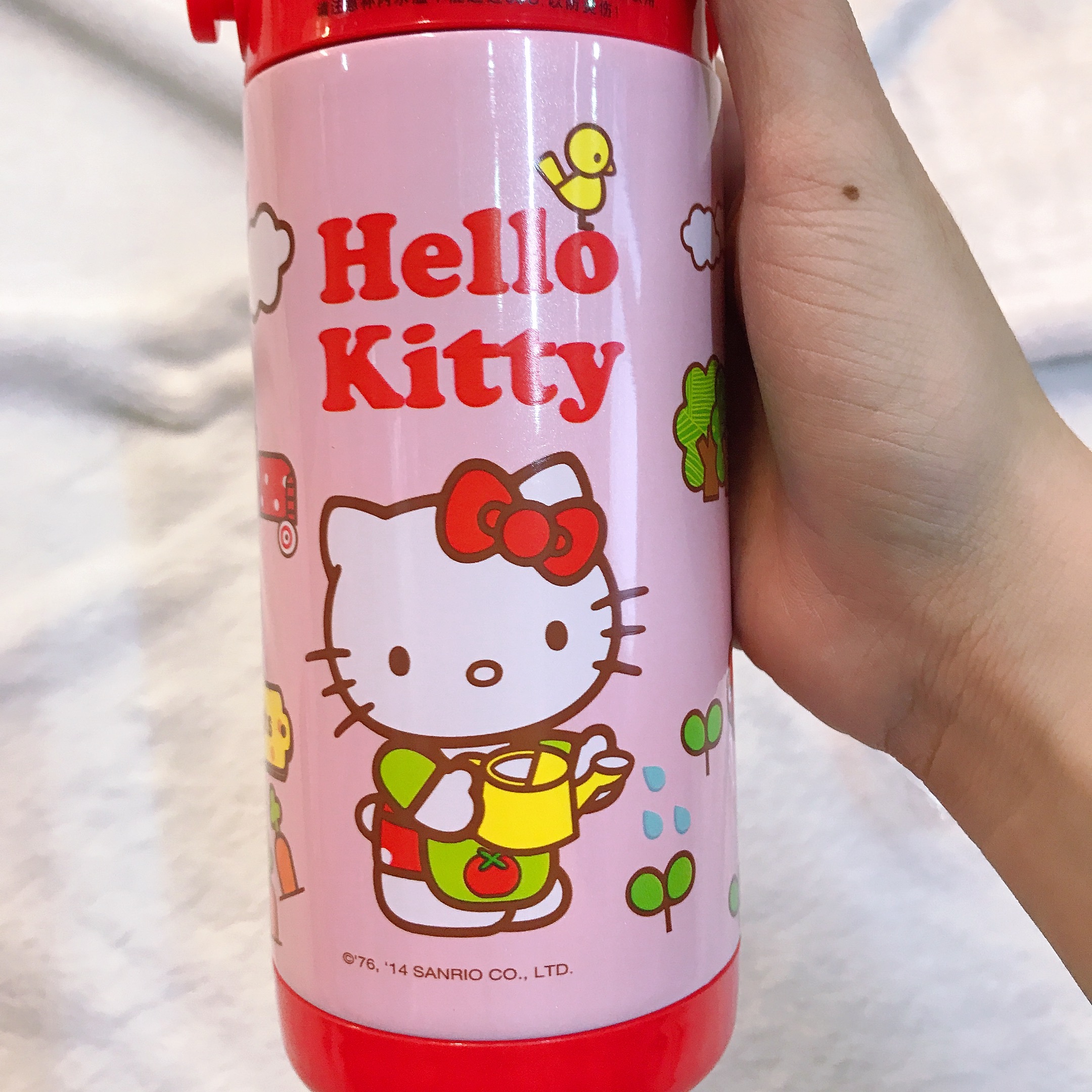 Bình nước giữ nhiệt hình mèo Kitty tưới cây nắp trong suốt màu đỏ cho trẻ em, bé gái -  - KT3654D
