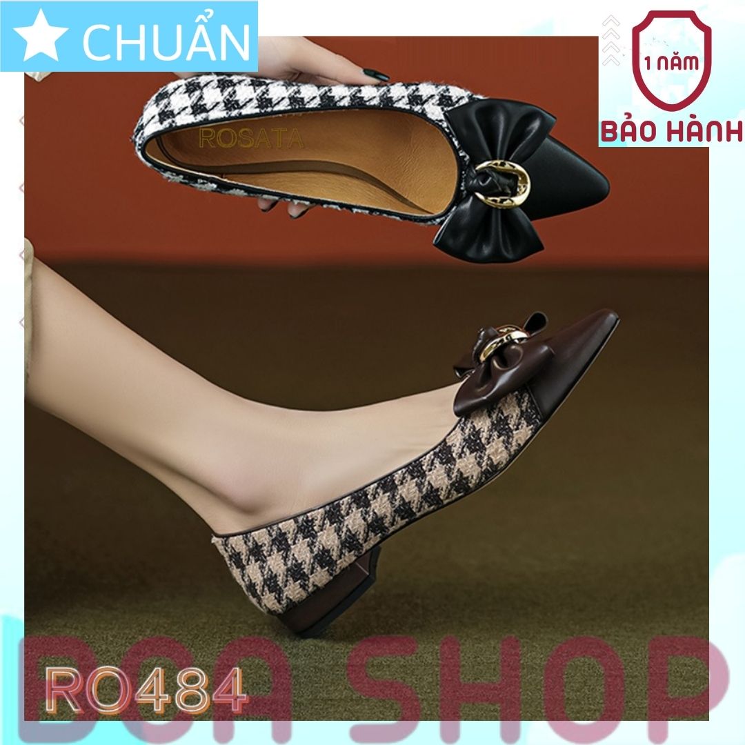 Giày Búp Bê Nữ 2p RO484 ROSATA Tại BCASHOP Mũi Nhọn Có Gắn Nơ Kèm Khóa Sành Điệu - Màu Đen