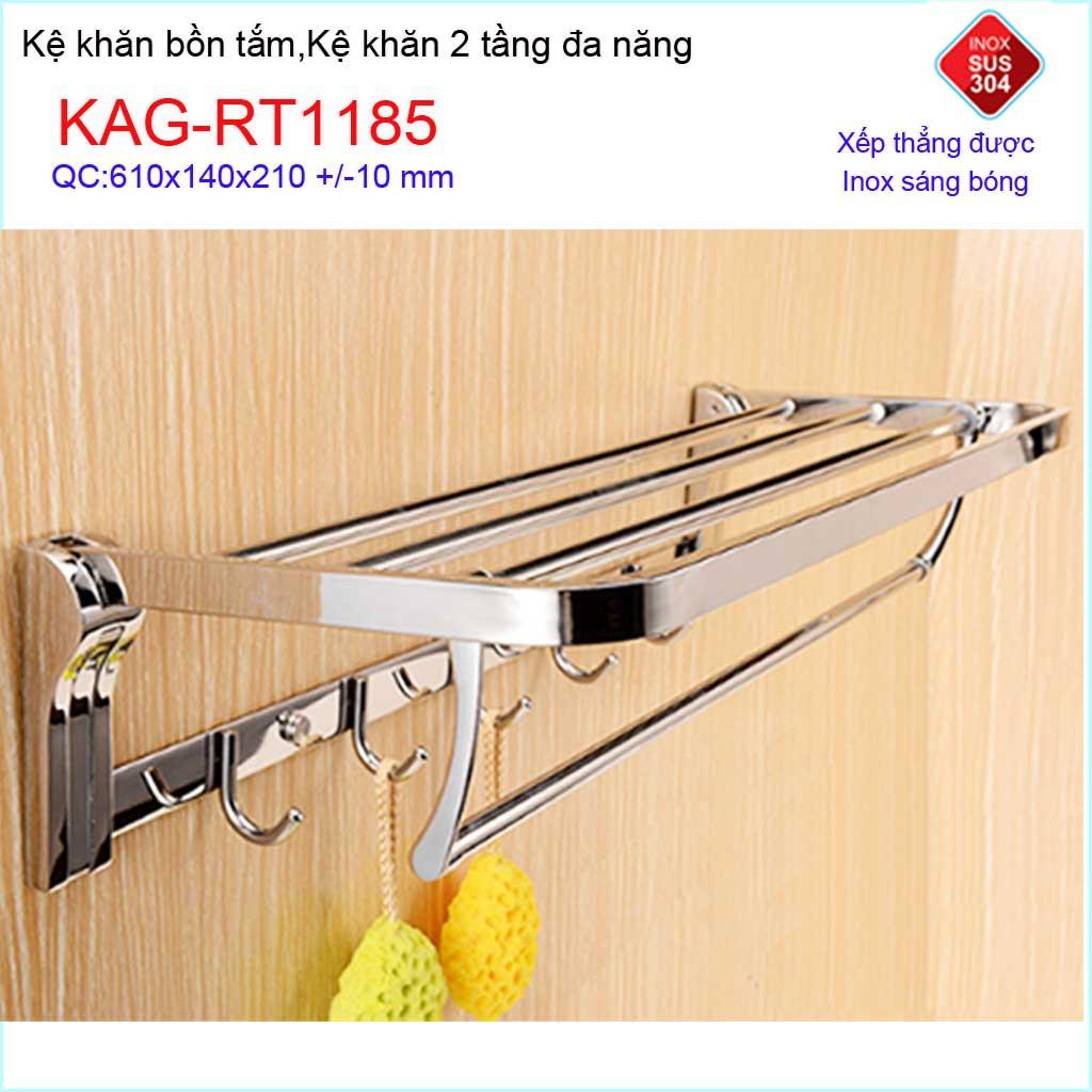 kệ máng khăn đa năng bầu lật, kệ treo khăn nhà tắm inox SUS304 3in1 KAG-RT1185- treo khăn + phơi khăn + móc khăn