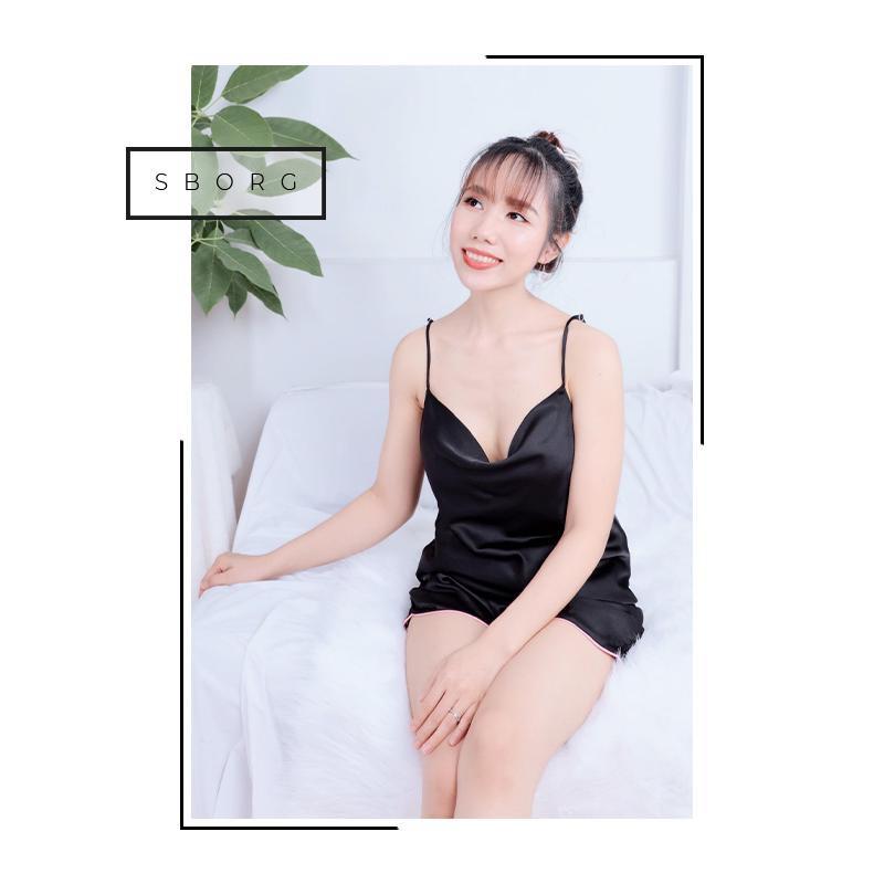 Đồ bộ lụa satin loại 1 SBORG 2 dây cổ đổ