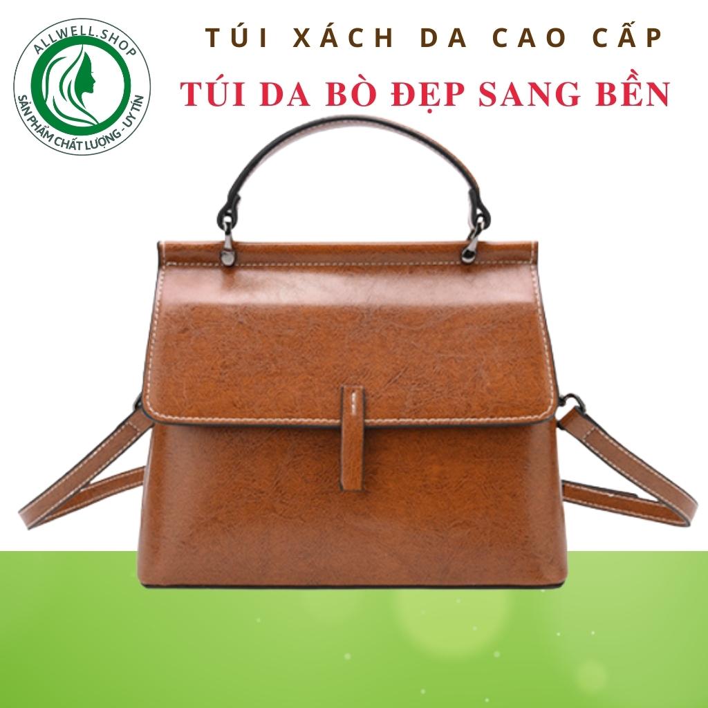 Túi xách thời trang nữ cao cấp Allwellshop - Túi cầm tay  da bò 2 lớp font đẹp, sang trọng sử dụng đa phong cách