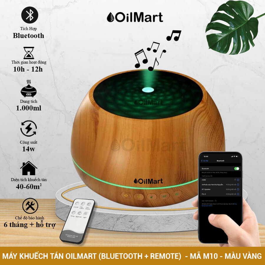 Máy Khuếch Tán Tinh Dầu Oilmart Loa Âm Nhạc - 14W 1000ml (Tích Hợp Bluetooth)